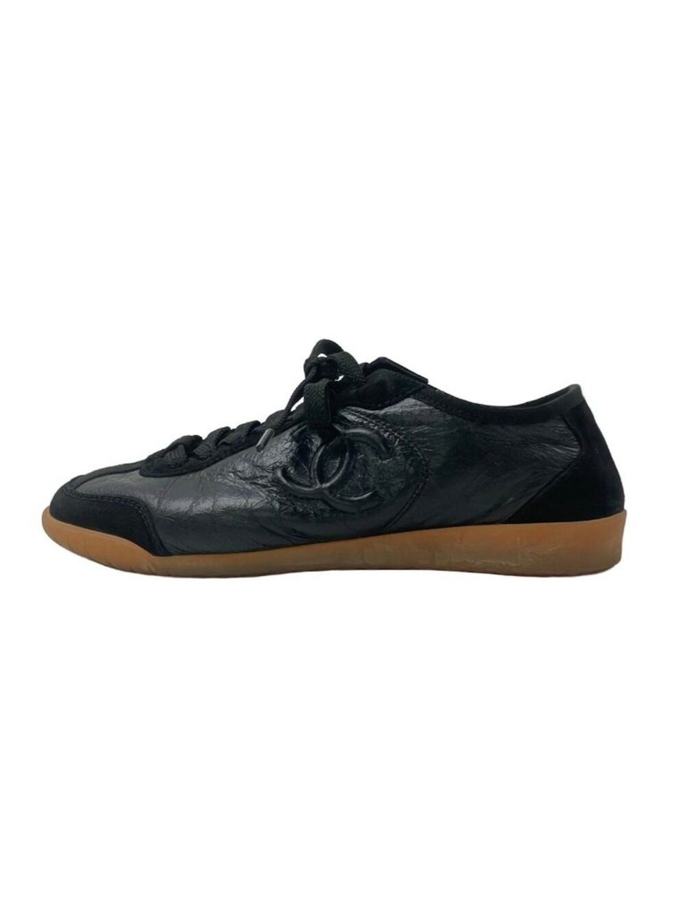 Chanel Sneakers Black Brown CC Logo Leather